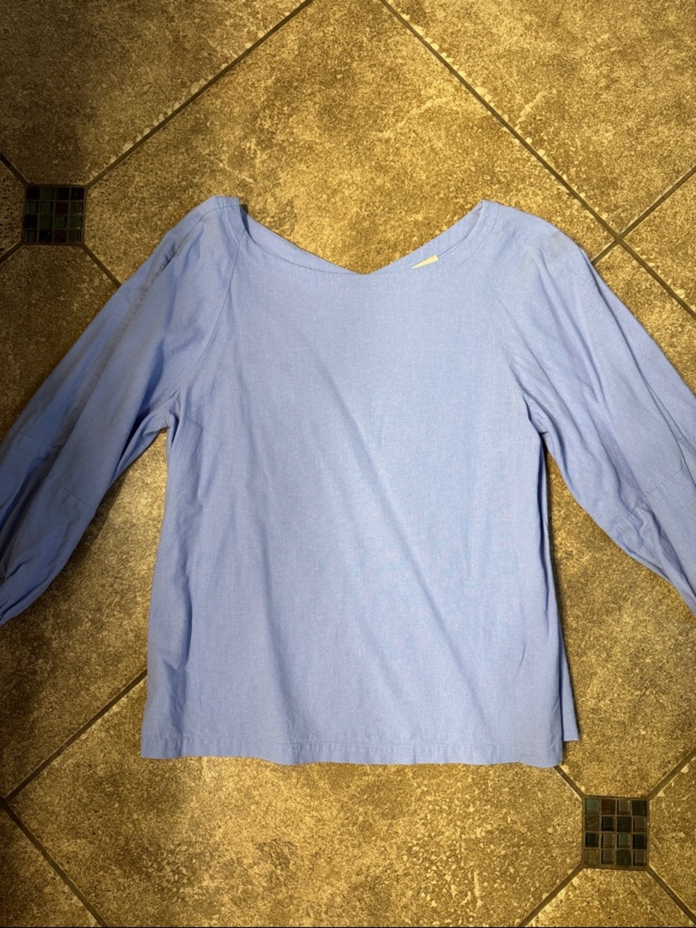 Light Blue Women's Wide Neck Long Sleeve Top